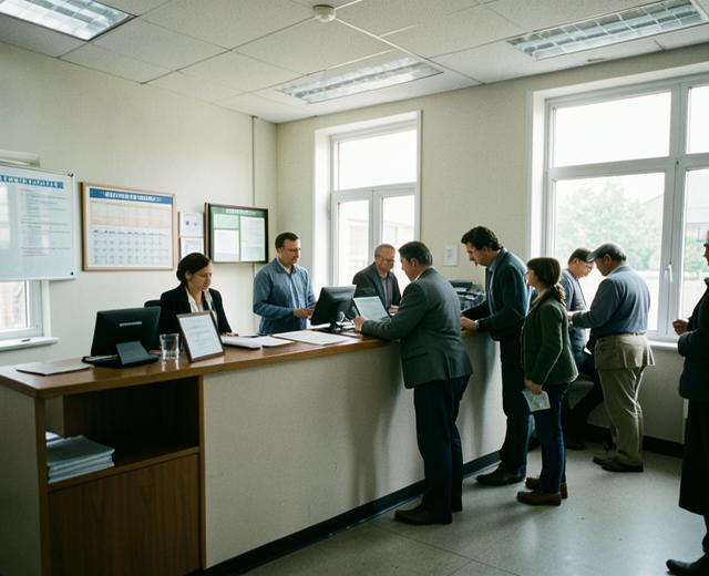 People being assisted at a public service counter